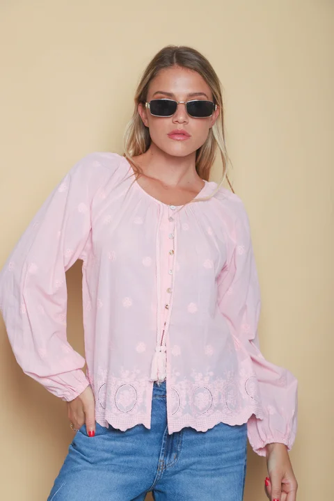 Blusa RONNEY Bordada Con Tiras GU70122