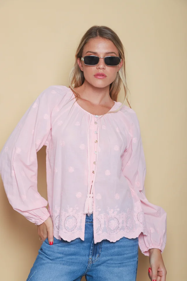 Blusa RONNEY Bordada Con Tiras GU70122