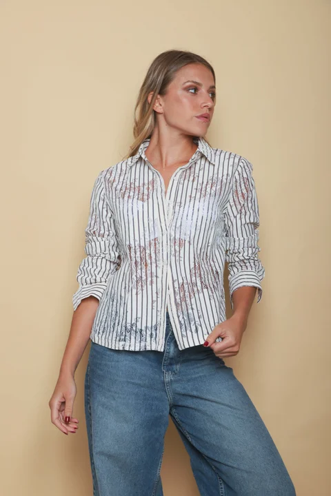 Camisa DUBLIN Rayada c/encaje GUP33024