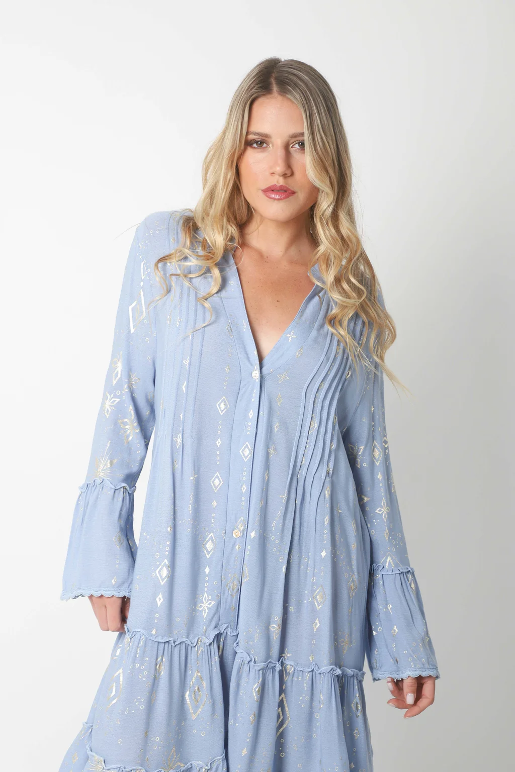 Vestido CINDERELA POPLIN ESTAMPADO  c/ recortes y volados GU4669