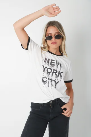 Remera New York Lentejuelas Bordes Negros GU5086 - Vista 3