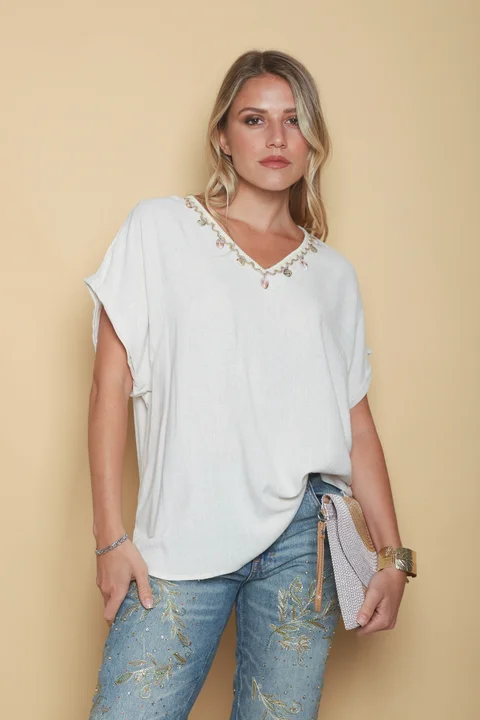 Blusa TAYLOR de Lino c/aplique caracolitos GU0545