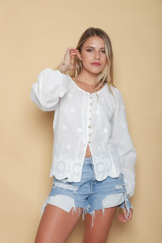 Blusa RONNEY Bordada Con Tiras GU70122