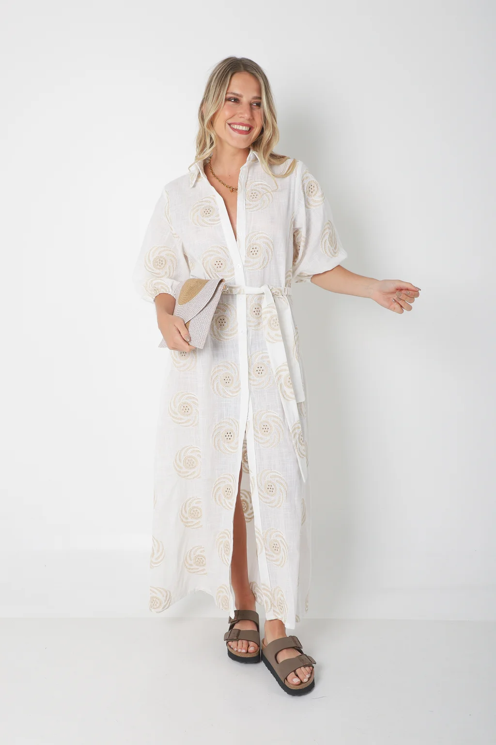 Vestido KOSAMUI Camisero de LINO Bordado GU250108