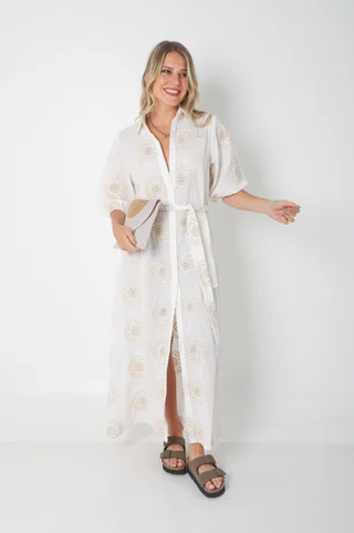 Vestido KOSAMUI Camisero de LINO Bordado GU250108 - Vista 1