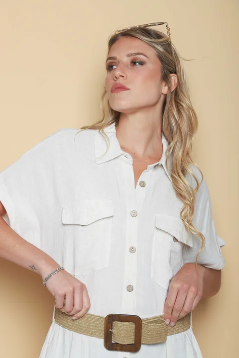 Vestido KAVALI Camisero Lino c/ Cinto GU0548