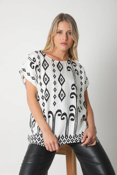 Blusa Lino Amplia Chenay Rombo c/ Strass  GU6130N