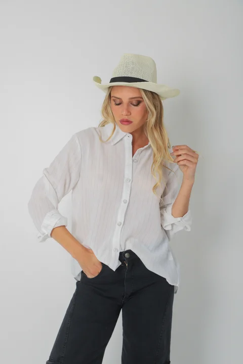 Camisa BANERY de Lino Raya Lurex Botones c/ Brillo GUK70186