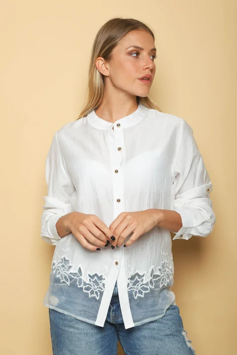 Camisa VINAR Cuello Mao Bordada con Tul GU0336