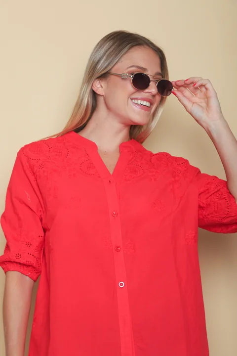 Blusa MAURA Broderie Bordada c/ Puño y Manga 3/4 GU0335