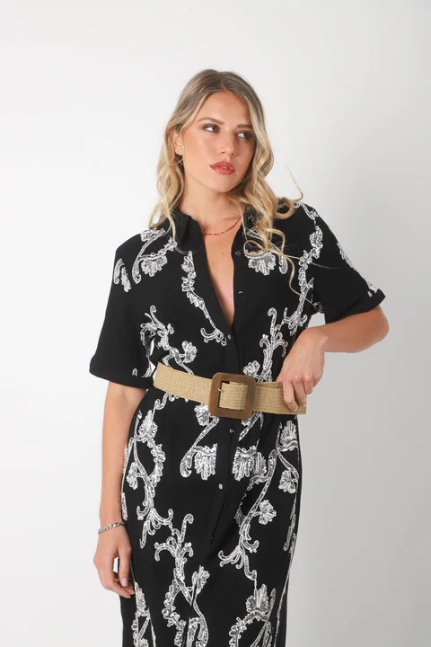 Vestido LAVIN Camisero de Lino Bordado GU0539