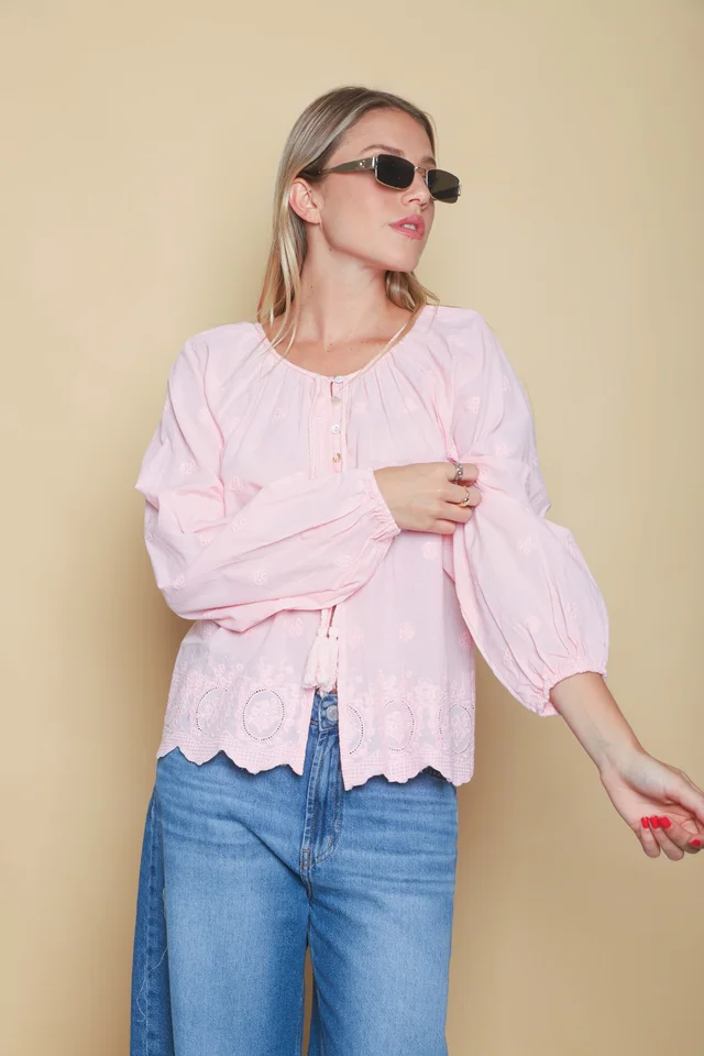 Blusa RONNEY Bordada Con Tiras GU70122