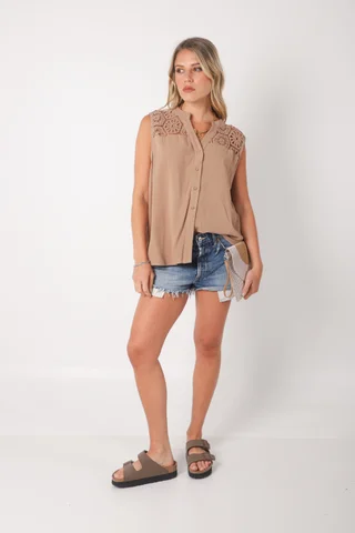 Camisa KARIN de Lino Sin Manga C/ Crochet GU0544 - Vista 6