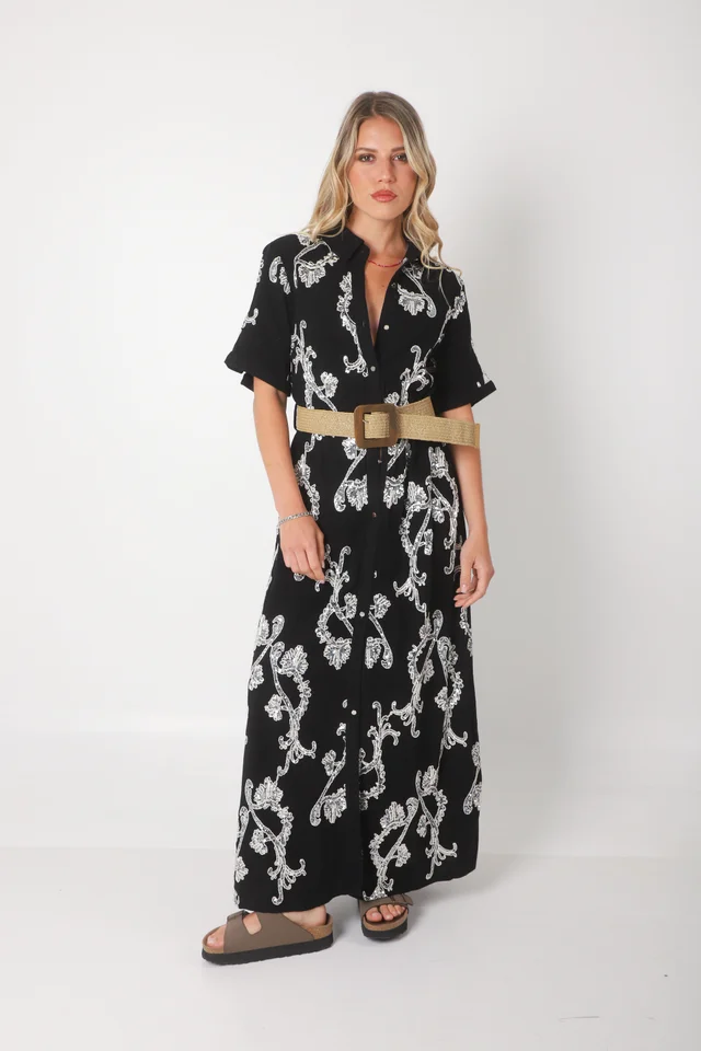 Vestido LAVIN Camisero de Lino Bordado GU0539