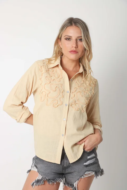 Camisa SARA Lino c/ Botones Strass GUK70144