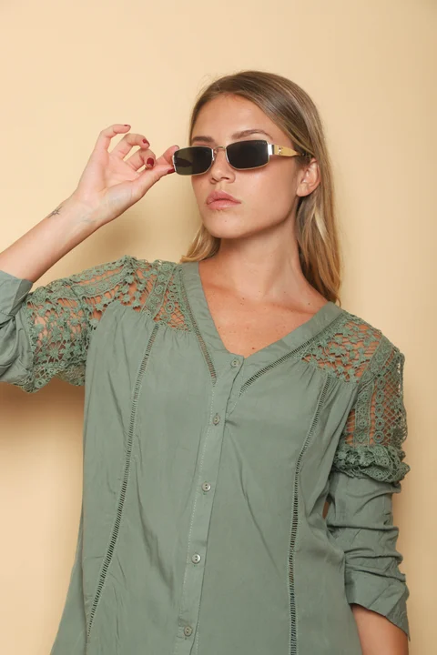 Camisa ASIA Cuello V Mangas Caladas GUK4