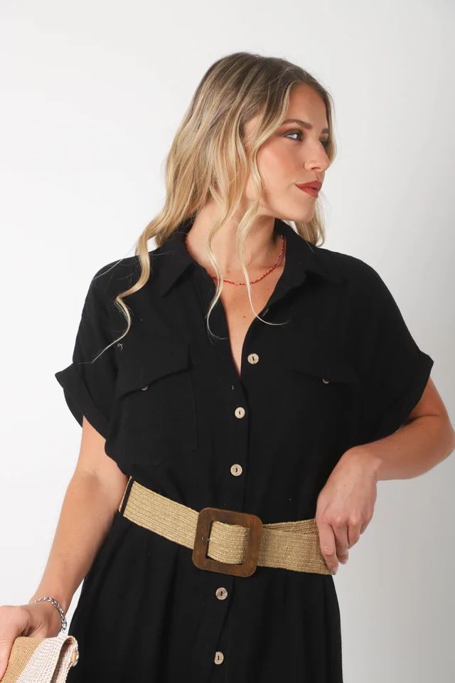 Vestido KAVALI Camisero Lino c/ Cinto GU0548