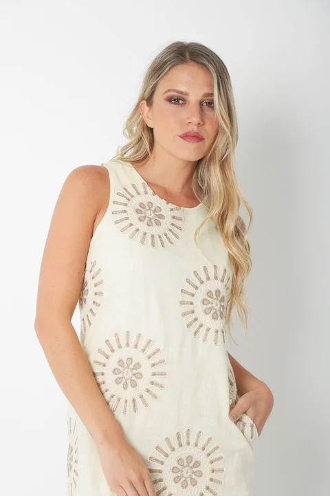 Vestido CIRUS Lino Bordado c/ Bolsillos GU250109