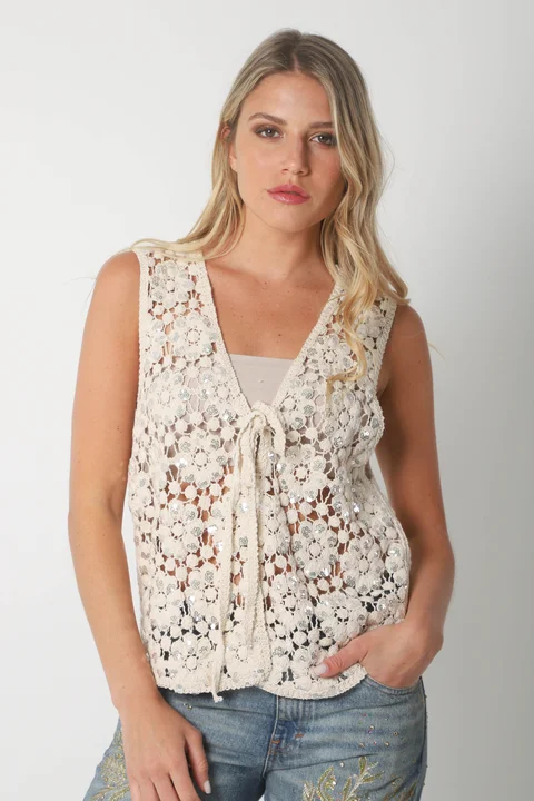 Chaleco Crochet SAIKY c/ lentejuelas GU3009