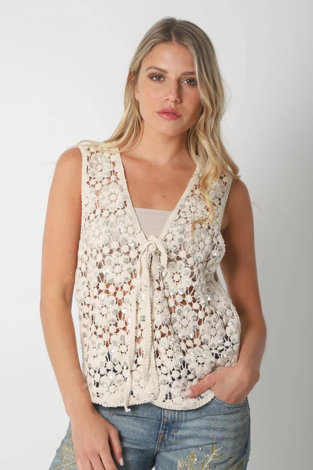 Chaleco Crochet SAIKY c/ lentejuelas GU3009