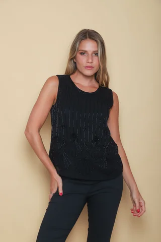 Musculosa LARA Gasa Forrada y Bordada c/Lentejuelas GUK70163 - Vista 3
