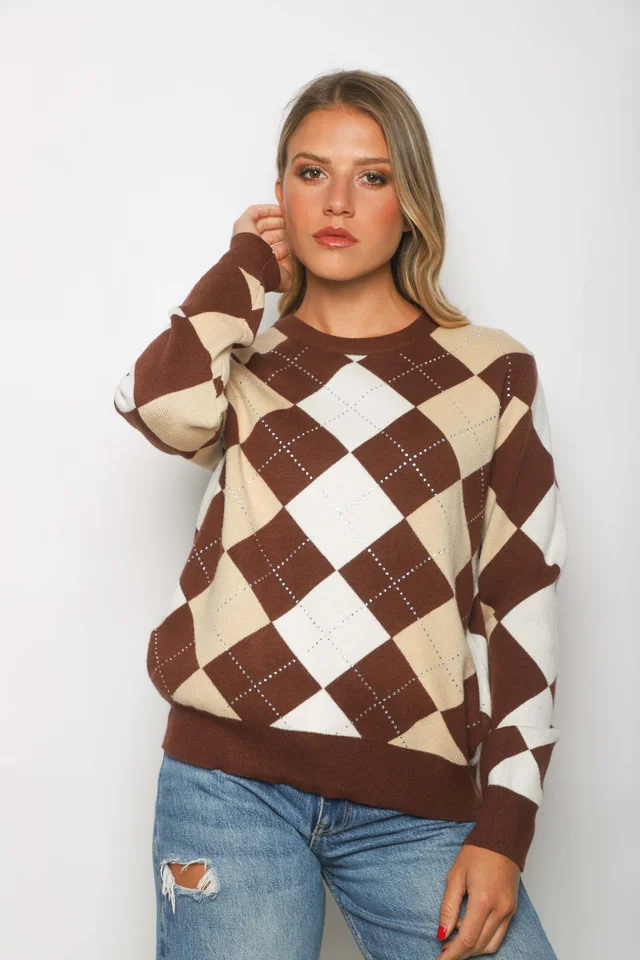 Sweater LOCH Bremer Rombo con Strass GUL840