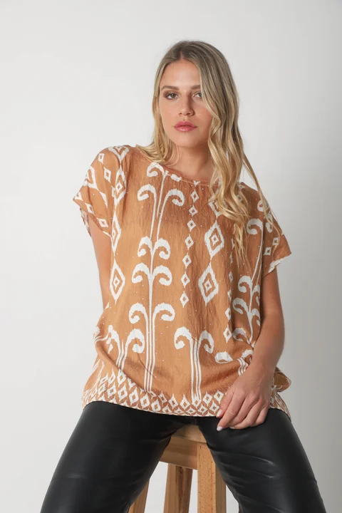 Blusa Lino Amplia Chenay Rombo c/ Strass  GU6130N