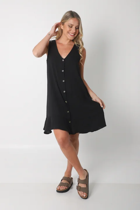 Vestido Gales Abotanado Creppe