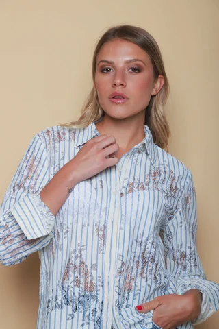 Camisa DUBLIN Rayada c/encaje GUP33024 - Vista 3