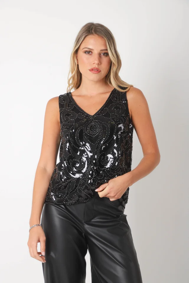 Musculosa CRYSTAL BLACK C/ Lentejuelas GU9865