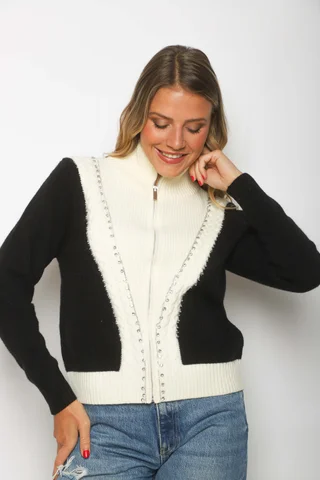 Sweater Saco Ganz con Cierre y Brillos GU122269 - Vista 3