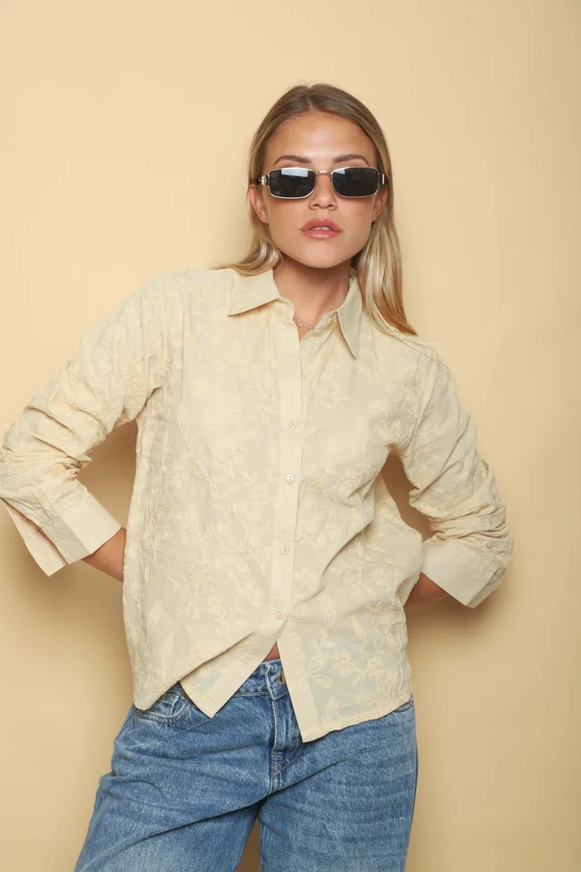 Camisa FINI FLOREADA con Hojas Bordadas GUK70227