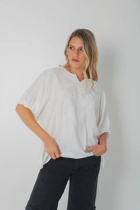 Blusa GANHA de Lino c/Bordado GU0326