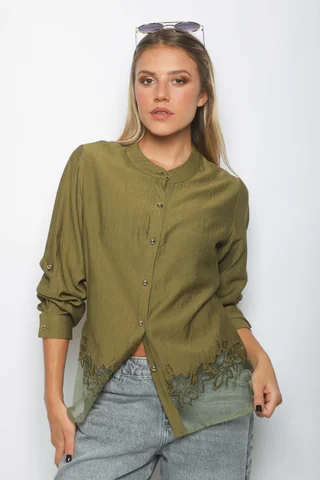 Camisa VINAR Cuello Mao Bordada con Tul GU0336 - Vista 4