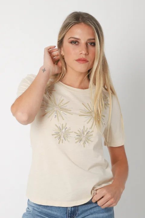 Remera SOL BRILLOS en FLAME c/ mini lentejuelas GUK70167