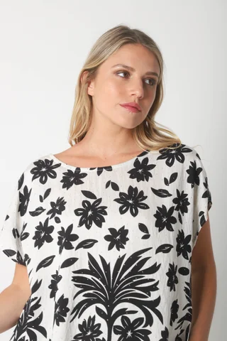 Blusa Lino Amplia Chenay Hojas c/ Strass  GU6130N - Vista 5