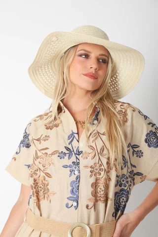 Vestido Camisero VONDO Lino Bordado y Cinto GU42 - Vista 5