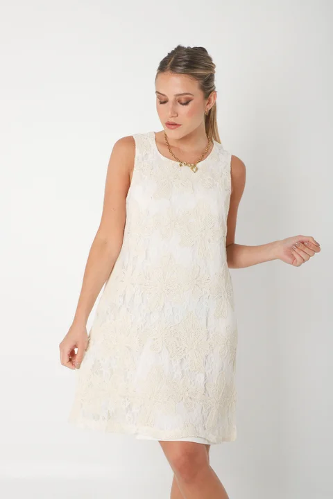 Vestido POCH Encaje con Bordado Crochet GU250110