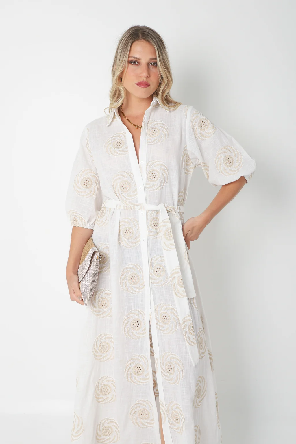 Vestido KOSAMUI Camisero de LINO Bordado GU250108