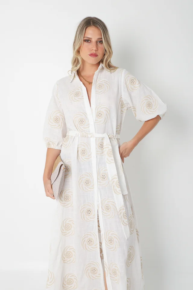 Vestido KOSAMUI Camisero de LINO Bordado GU250108