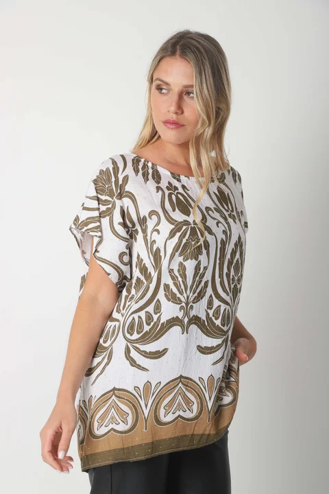 Blusa Lino Amplia Chenay Sandy c/ Strass  GU6130N