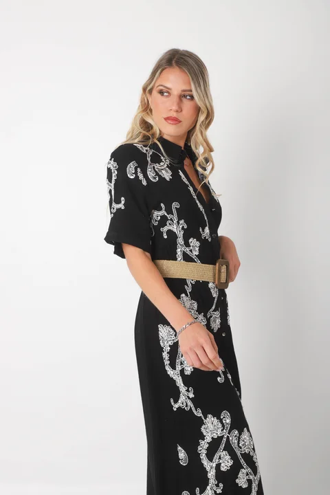 Vestido LAVIN Camisero de Lino Bordado GU0539