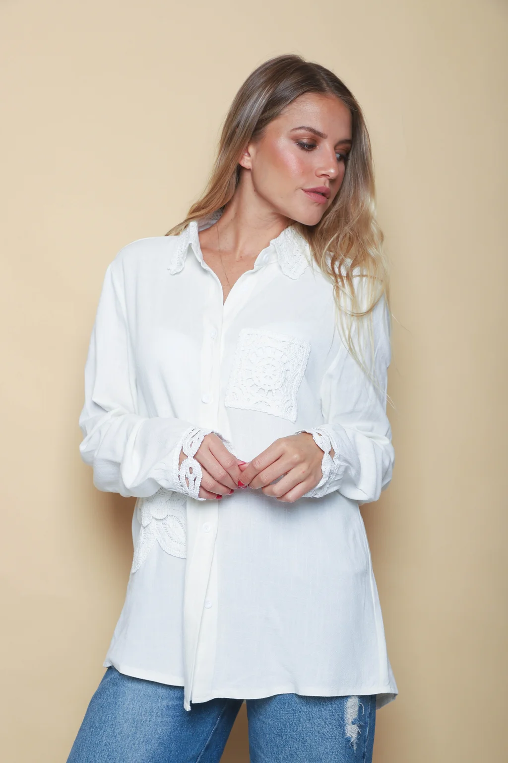 Camisa BIELA LINO c/Crochet GU250116
