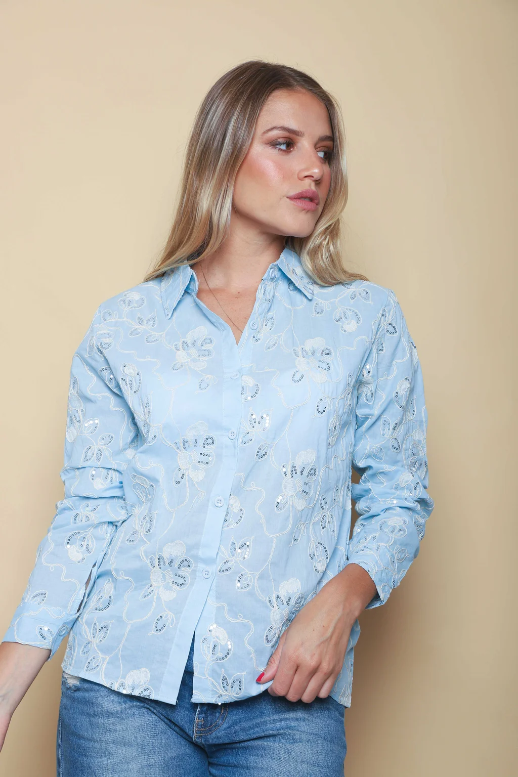 Camisa MISS  Flores Bordadas y Lentejuelas GU5195
