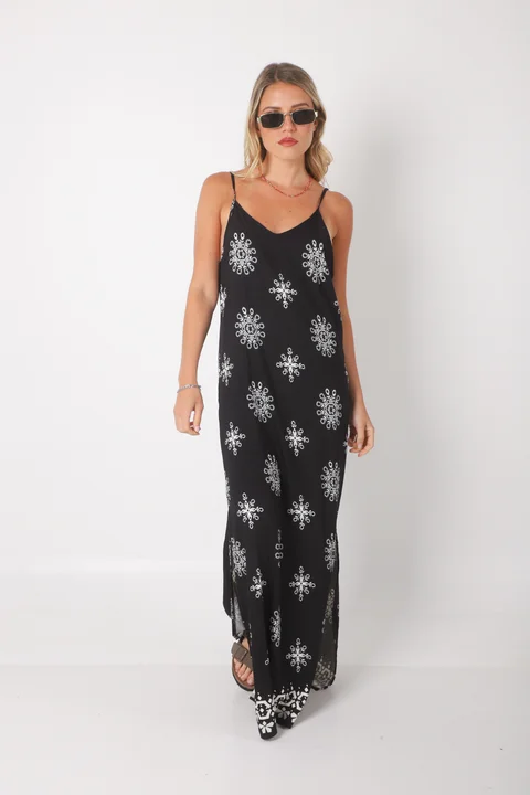 Vestido ASTURIAS de lino estampado GUK70142-8