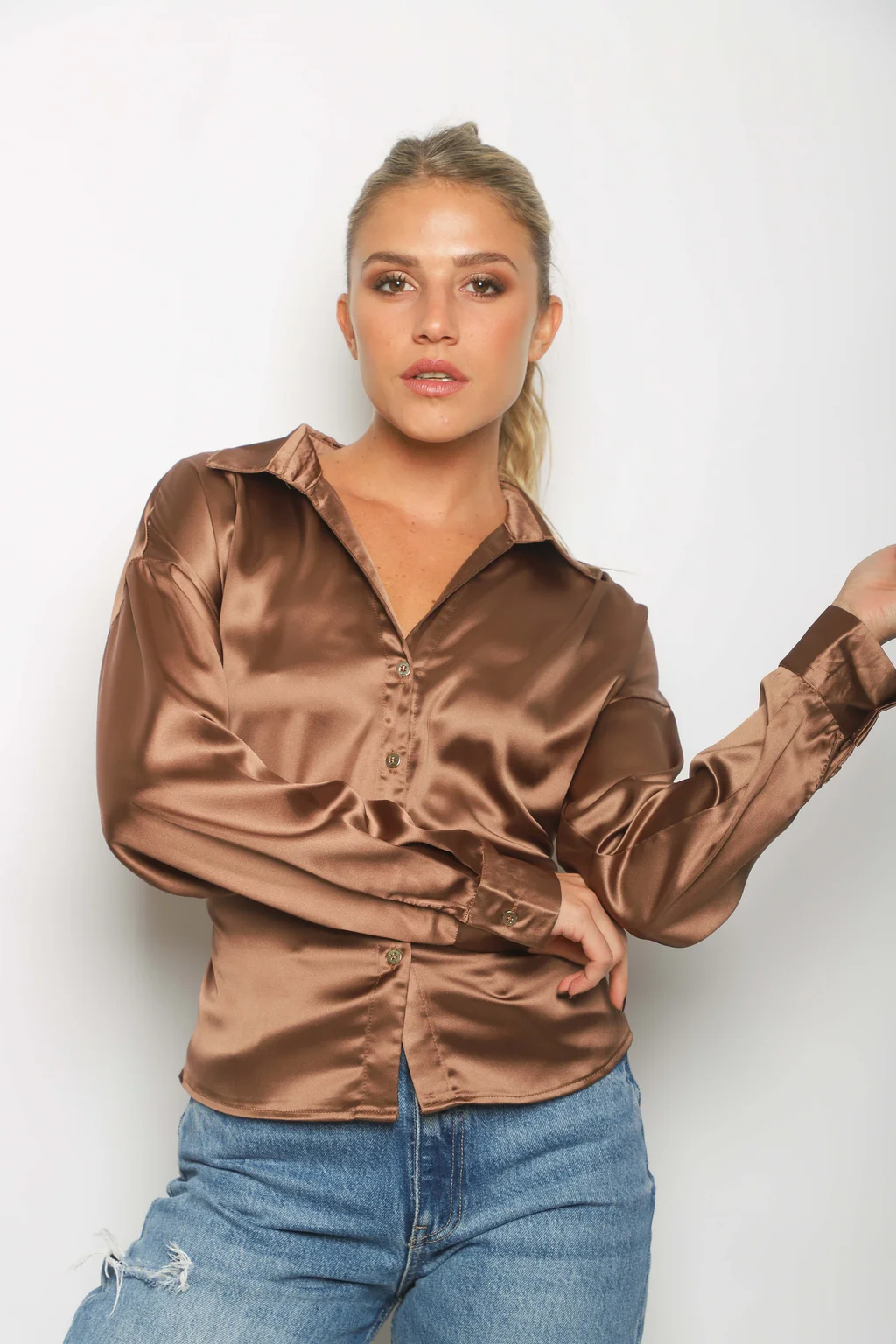 Camisa ZELENI Saten c/ Tiras para atar Atras GUK70282