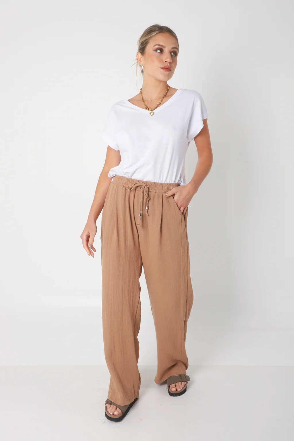 Pantalón MARE de Lino con  Tiras Bolsillos GU0332