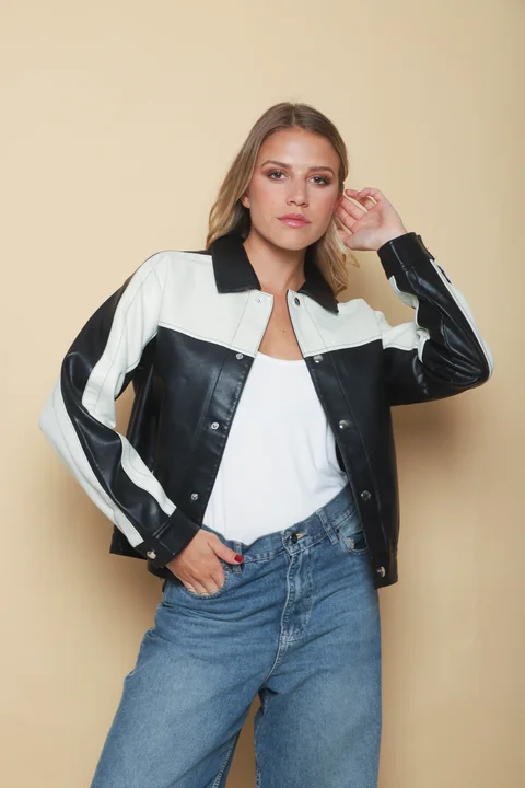 Campera California Black Ecocuero Combinada GUK2042