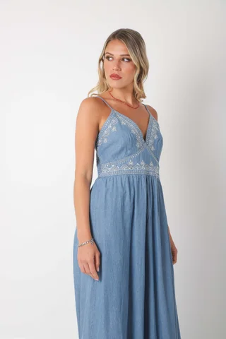 Vestido TAORMINA de Jean Cruzado c/ Bordado GU0559 - Vista 4