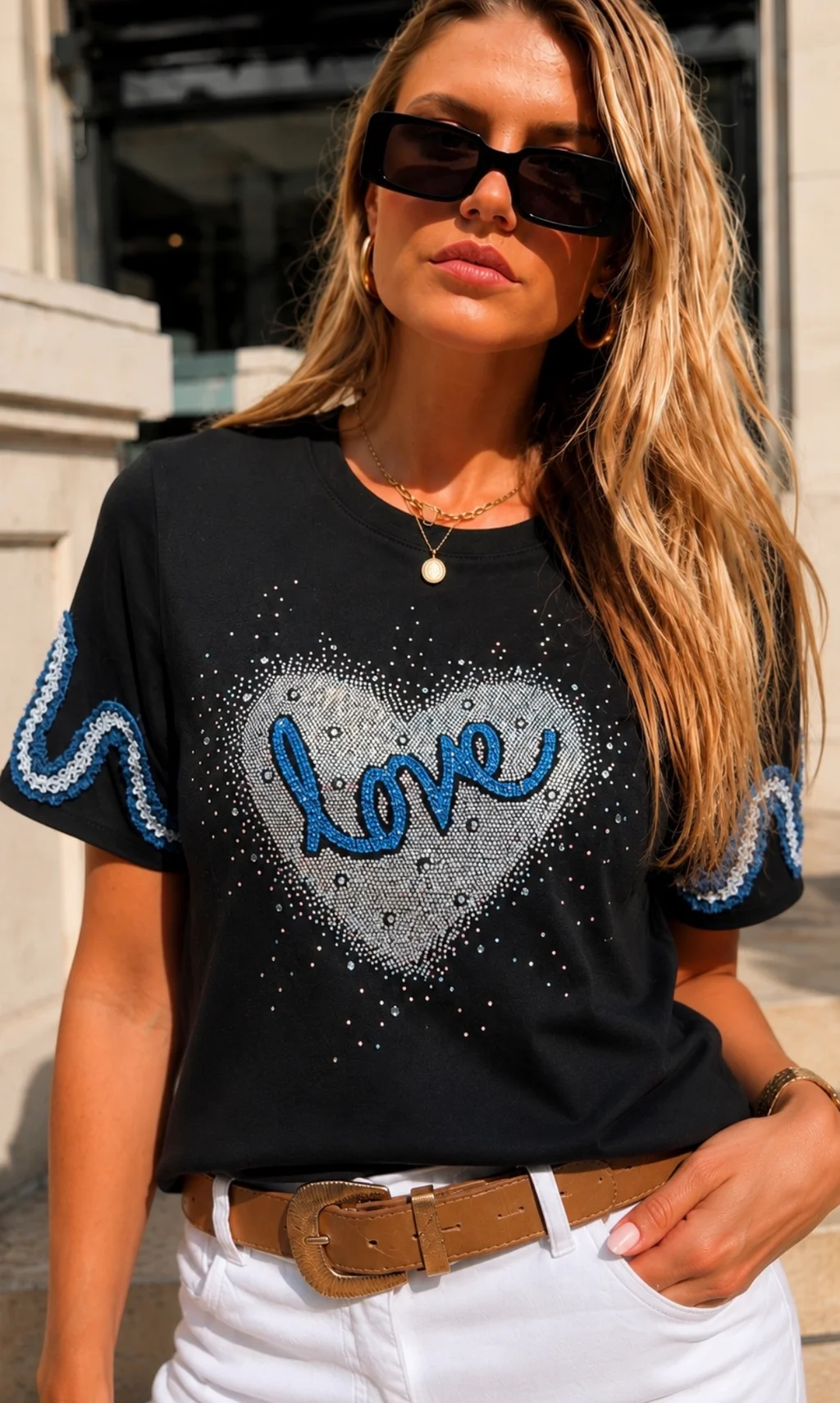 Remera BLUE LOVE STRASS GU7490